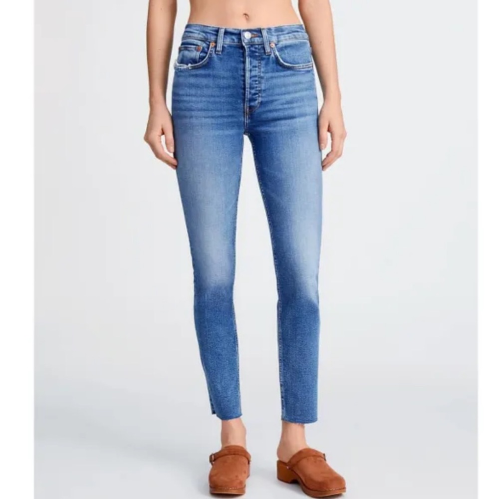 RE/ DONE 90’s High Rise Ankle Crop‎ Jeans with Raw Hem and Button Fly